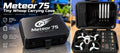 Illustrative promotional graphic of a Meteor75 Tiny Whoop carrying case, showing open and closed views
